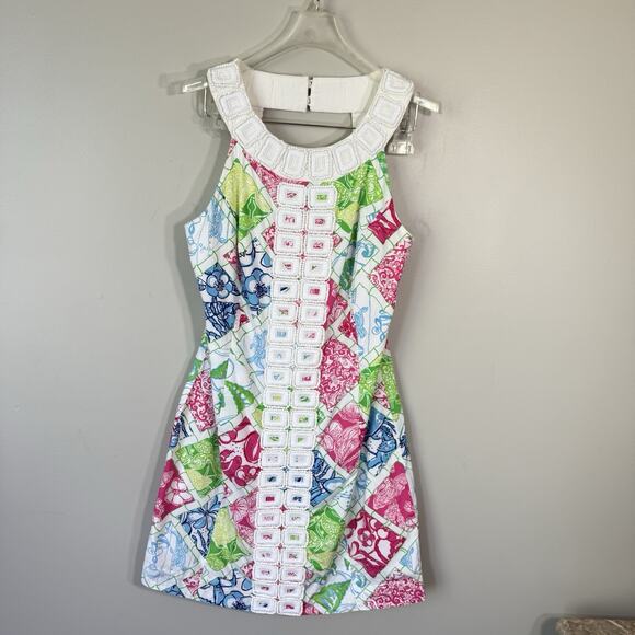 LILLY PULITZER JUBILEE CHARITY PATCH HOLLYWOOD SQUARES HARMON SHIFT DRESS Size 4 - Picture 1 of 9